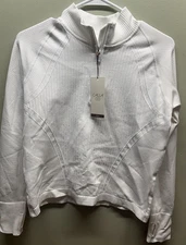 Calia long sleeve shirt womens large Relaxed Seamless 1/4 Zip Top Pure White New