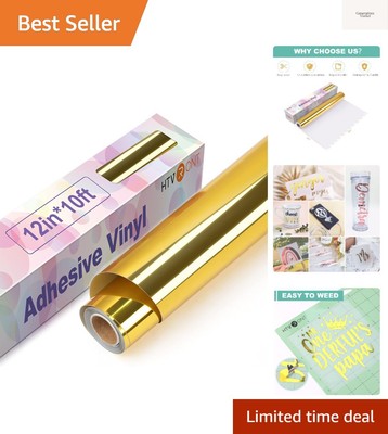 Gold Chrome Permanent Vinyl - 12'' x 10FT Mirror Metallic Gold Adhesive Vinyl ...