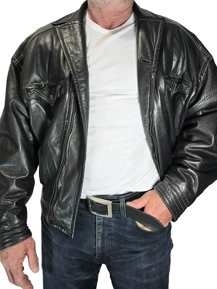 Versace V2 Vintage Leather Bomber Jacket Men's SZ 42 (L) Very Rare - Image 2 of 4