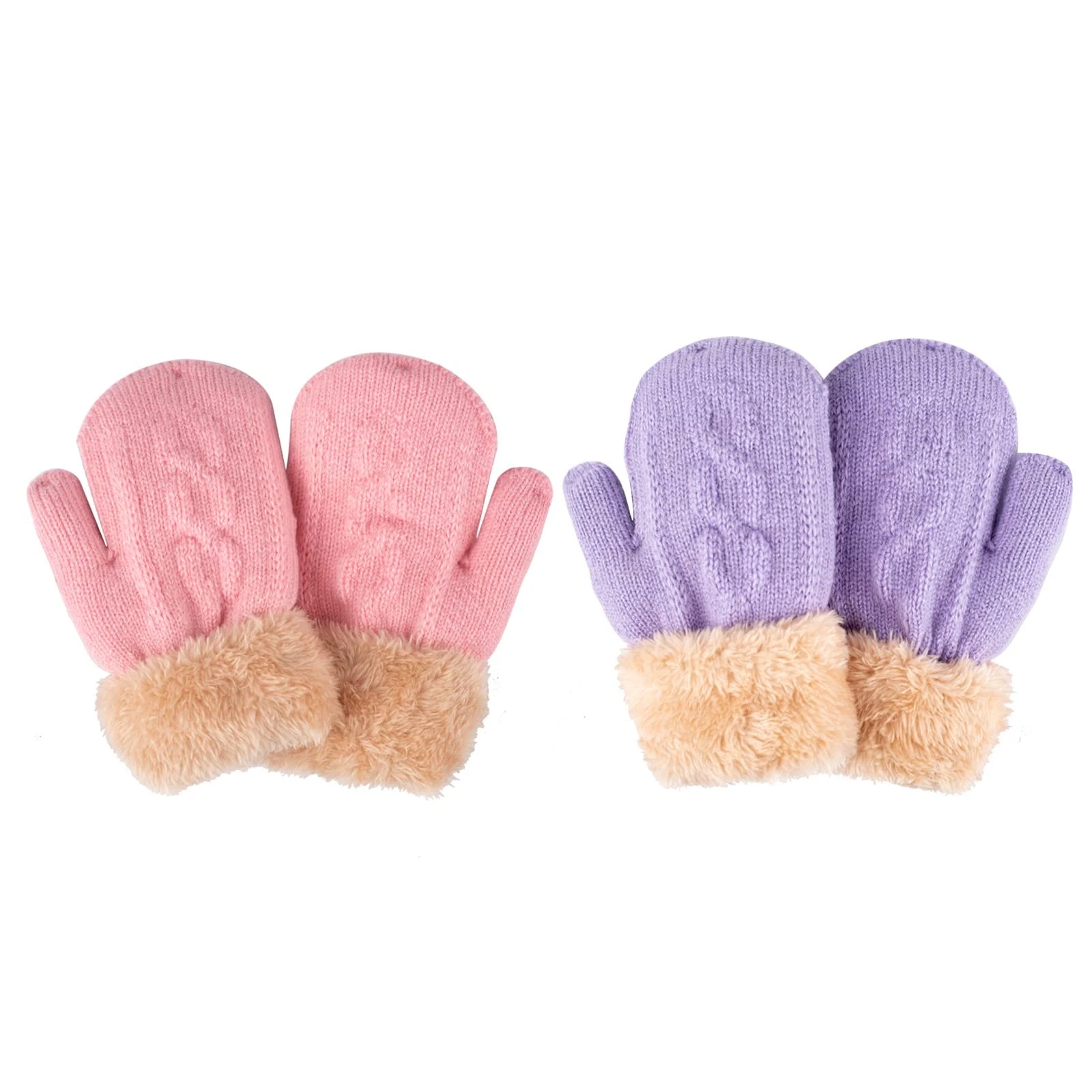 FENELY Winter Mittens Knit Gloves for Baby Kids 2-6 years old, Pink+purple-s