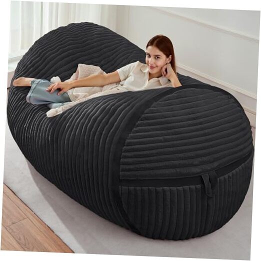 Giant Bean Bag Chairs For Adults With 5ft Corded Plush Black