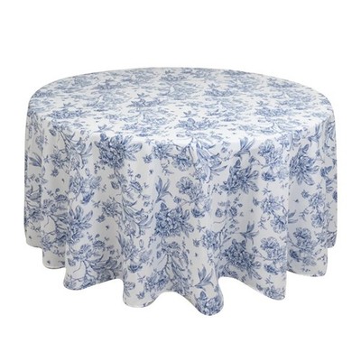 120'' French Toile Pattern Polyester Round Tablecloth for Weddings and Events