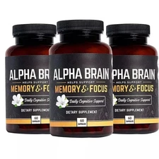 3 Pack Alpha Brain Memory & Focus 180 Capsules Supplement for Men & Women New