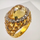 Citrine Cocktail Ring Gold Over 925 Sterling Silver Statement Ring Vintage Style