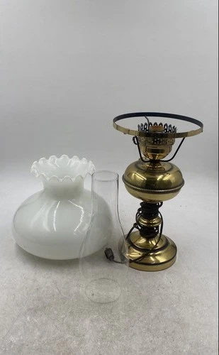 Vintage White Gold Oil Lamp Milk Glass Shade Home Decorative Electric Table Lamp