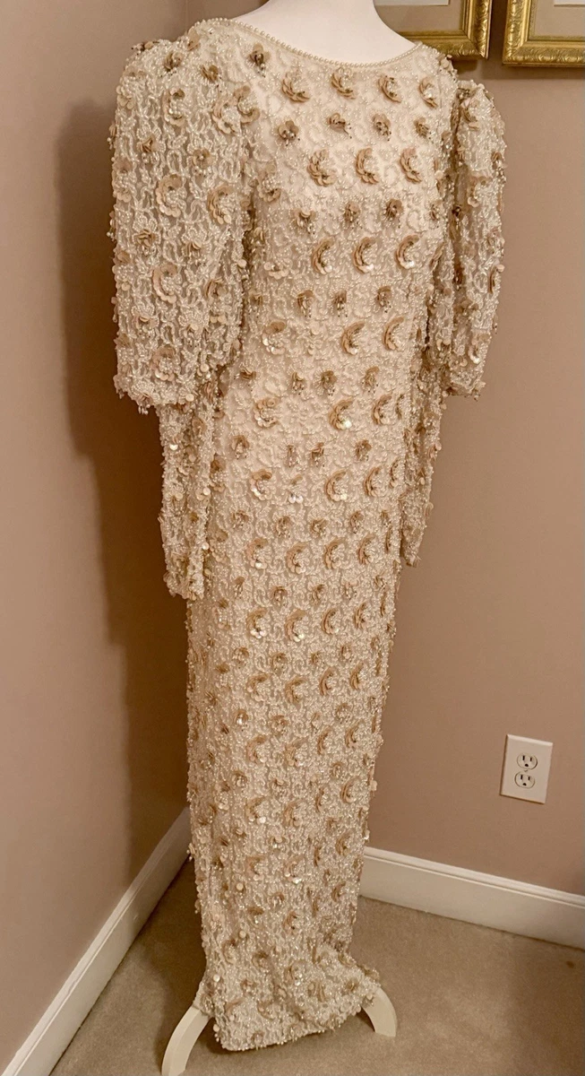 beige sequin dress long sleeve Galaxy | Champagne Sequin Turtle-Neck Long-Sleeve Maxi Dress