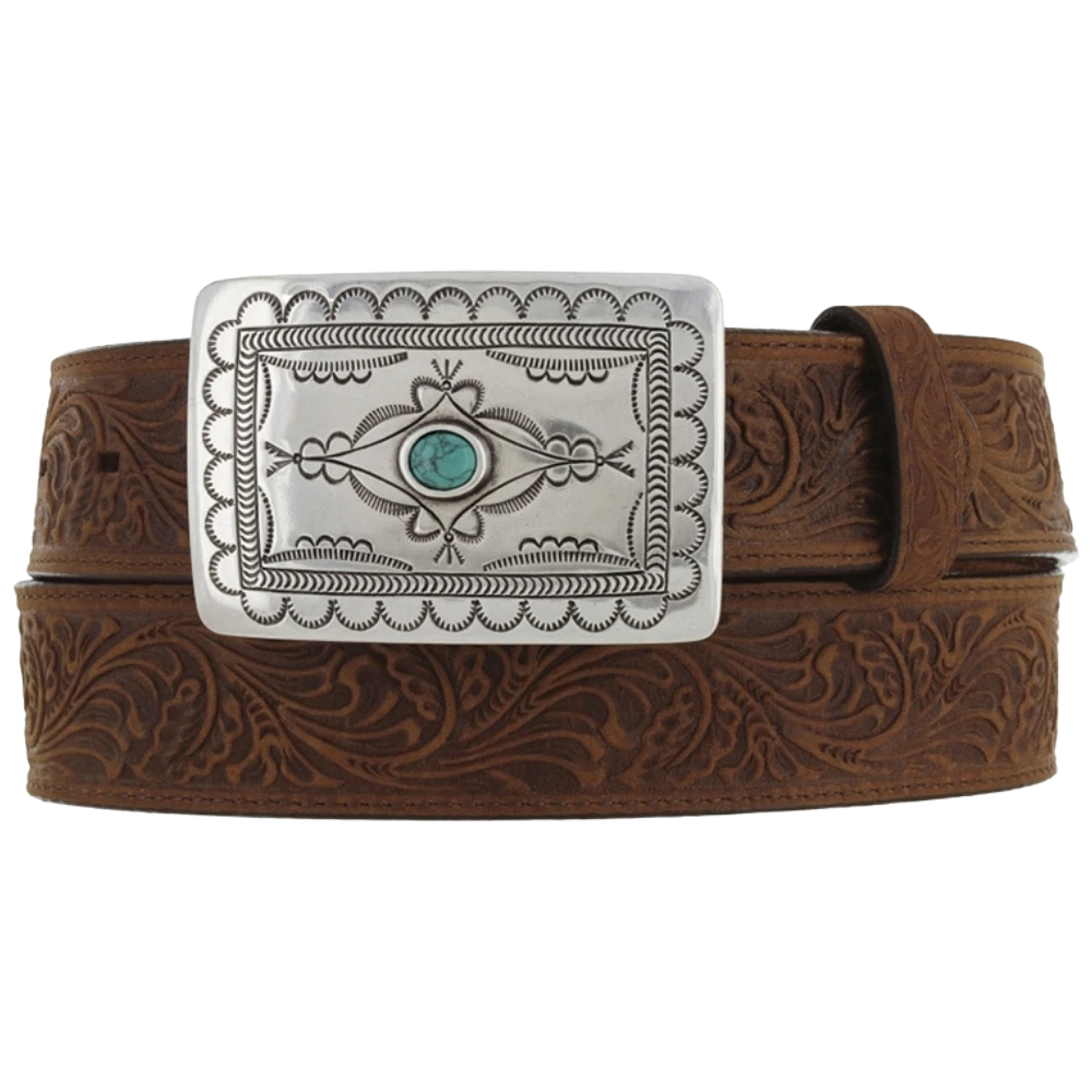 Tony Lama Vintage Leather Belt with Silver Buckle Size 26 Tony Lama Silver Tone Buckle CrystalsStuds Leather Western  main image 2