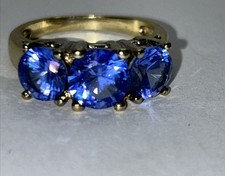 Three Stone Round Tanzanite 925 Sterling Silver Engagement Ring overlay size 9