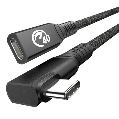 USB 4 Extension Cable 240W 2FT, Right Angle Thunderbolt 4/3 & 2ft, Black 