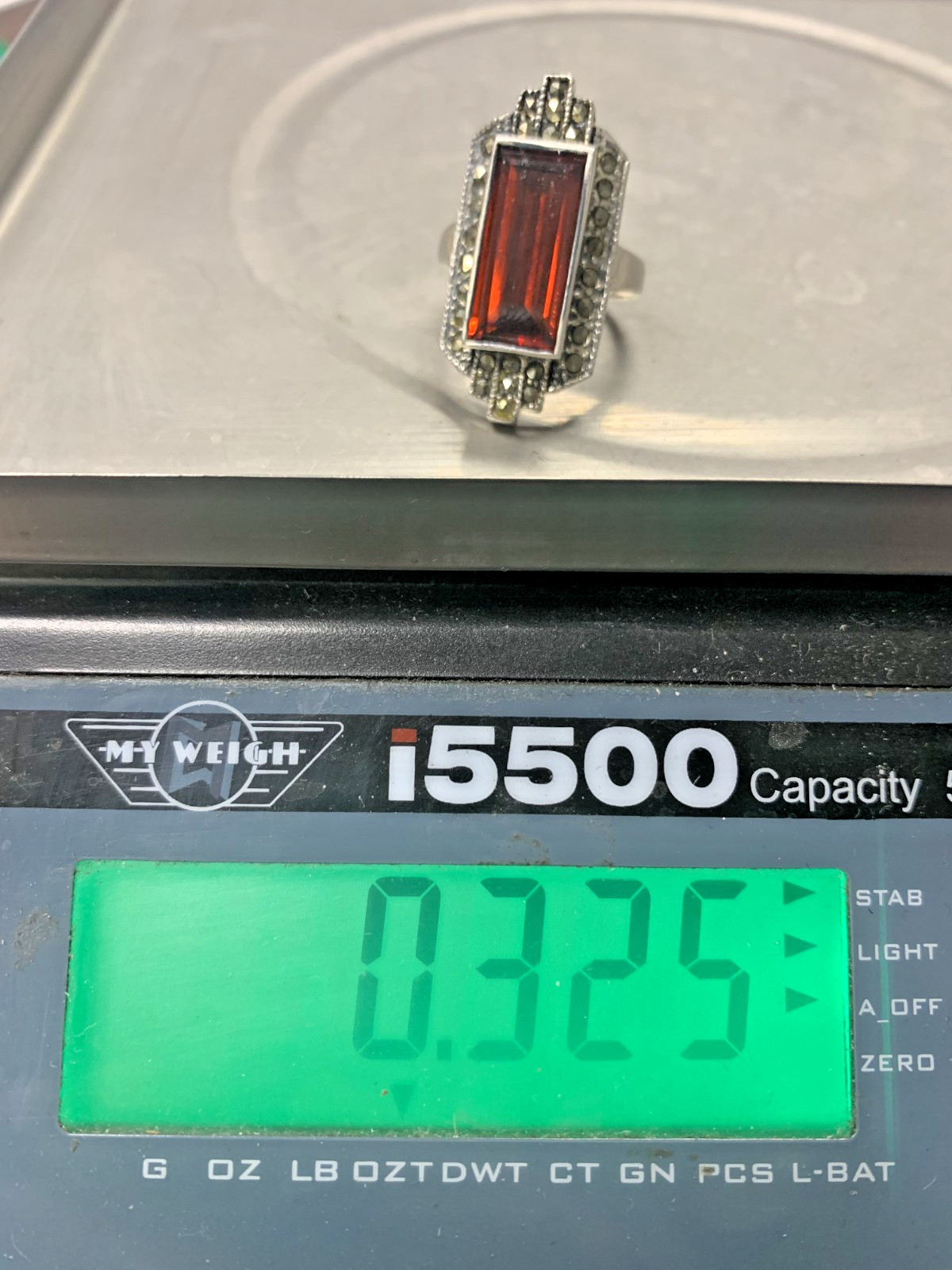 Sterling silver ring w/ rectangular red garnet ge… - image 10