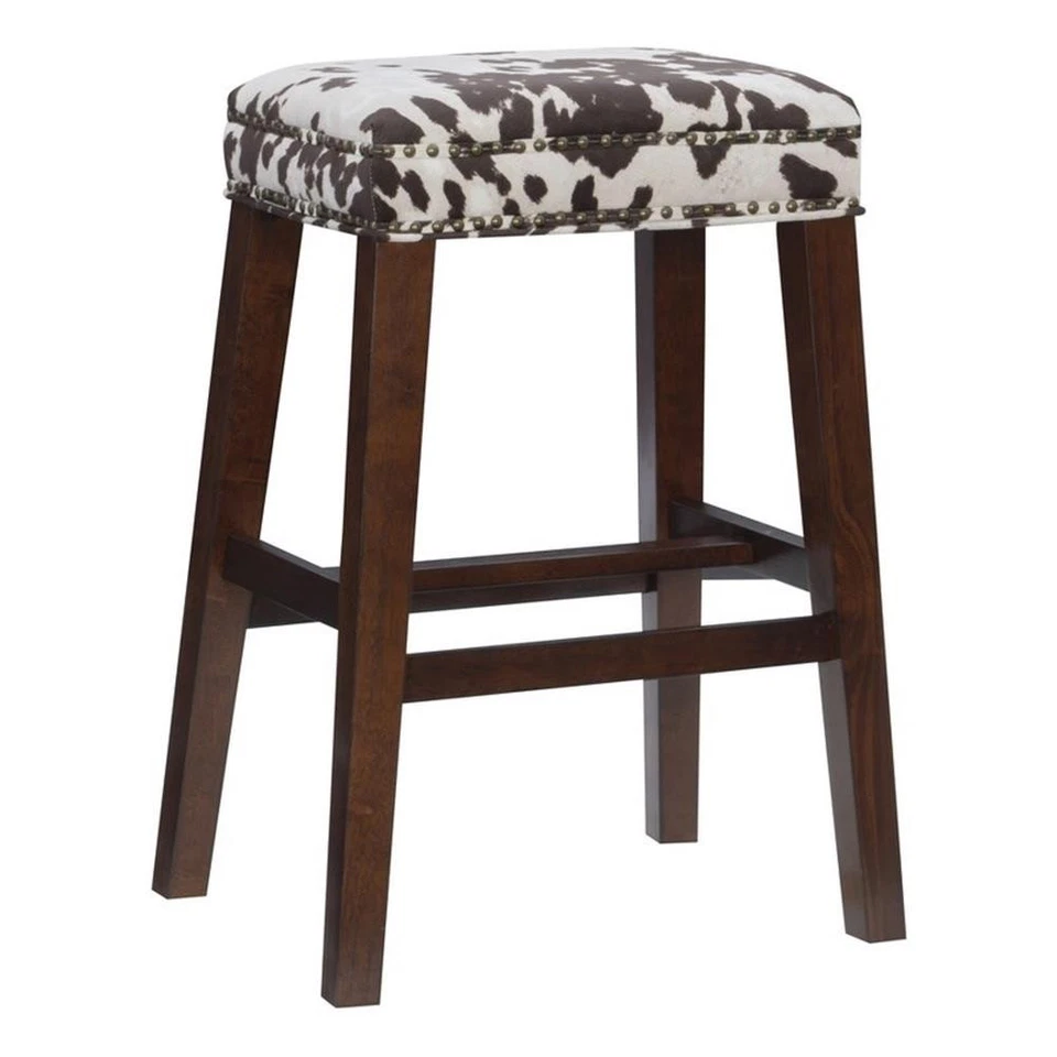 Linon Walt 30.5" Wooden Frame Cow Print Bar Stool in Brown - Image 2 of 4