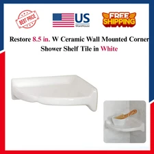 8.5 in. White Ceramic Corner Shower Shelf, Wall-Mounted Tile Style