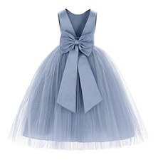 ekidsbridal V-Back Satin Flower Girl Dress Toddler Communion Gown 6 Dusty Blue