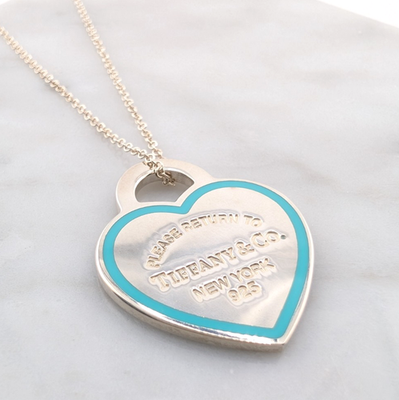 Tiffany & Co Sterling Silver 925 Blue Enamel Framed Heart Tag