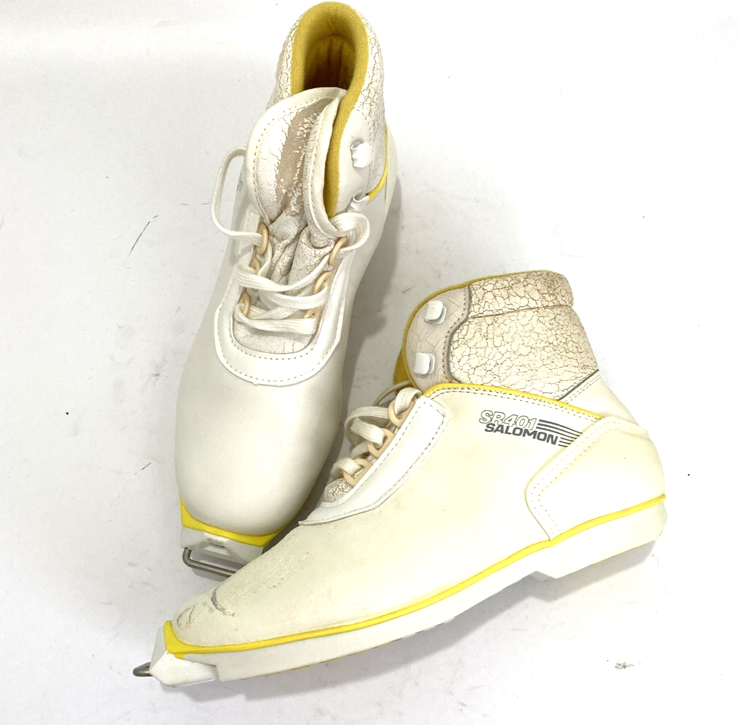 SALOMON Scarponi da sci nordico vintage Soloman SR401 SNS EU 39 in pelle bianca da fondo