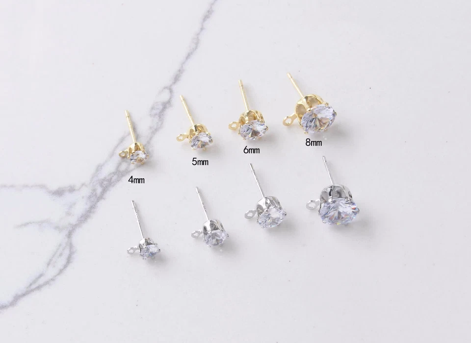 Pendiente redondo pavé de circonitas cúbicas de 10 piezas, pendiente redondo de circonita cúbica, poste de oreja de circón Foto 2 de 4