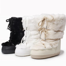 Winter Fur Boots Snow Boots Women Fluffy Fuzzy Furry Faux Fur Boots Middle Calf