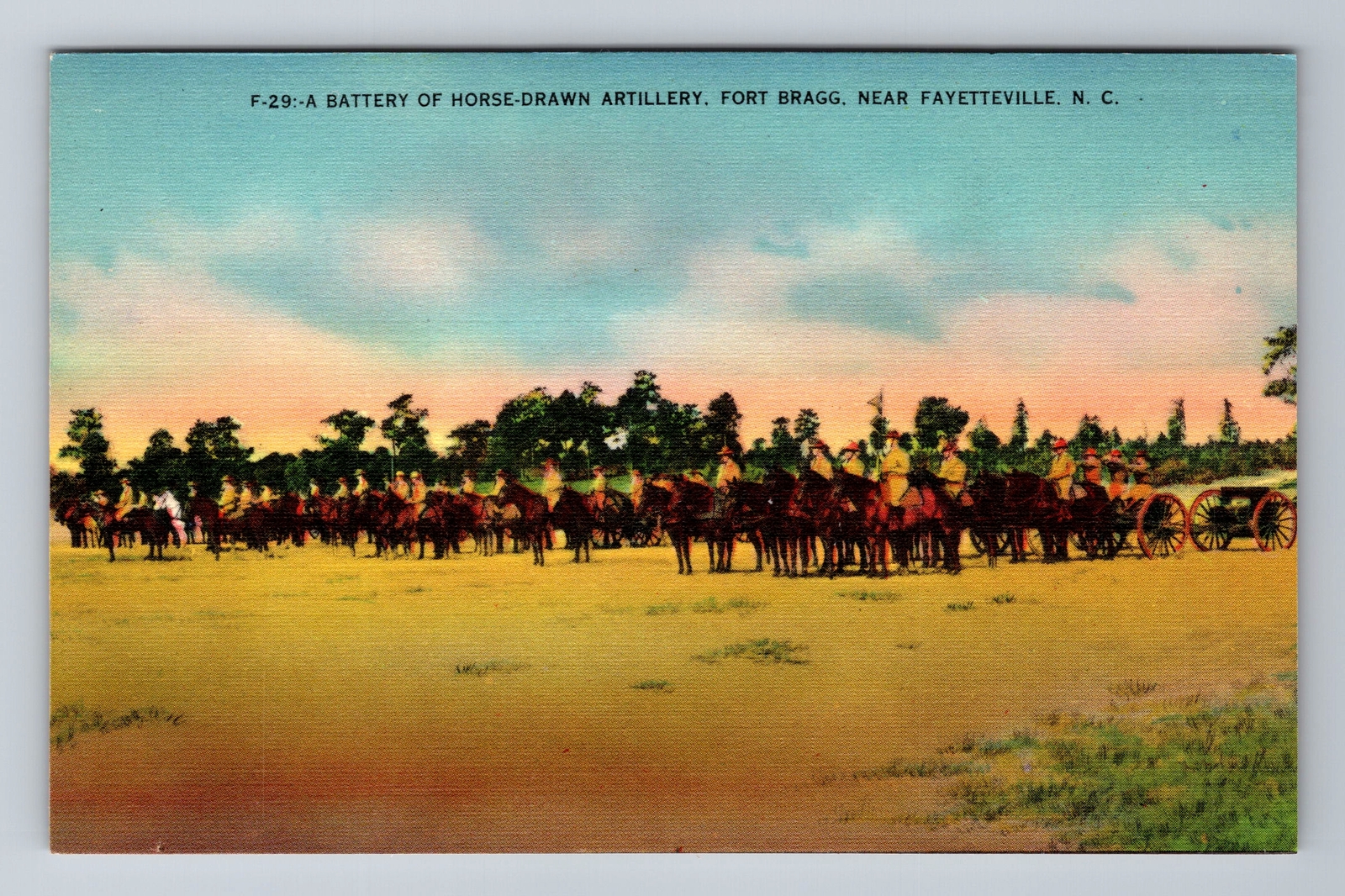 Fayetteville NC- North Carolina, Battery Horse Drawn Artillery, Vintage Postcard