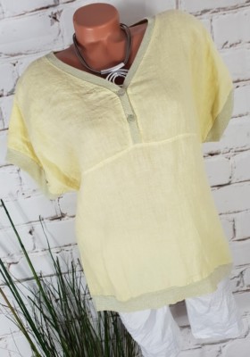 NEU ITALY VINTAGE TWO FACE LEGERE LEINEN BLUSE TOP LUREX GELB 40-44