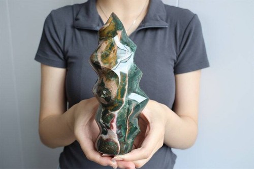 8" Natural Ocean Jasper Carved Flame,Hand Carved Flame,Reiki Healing Home Decor - Picture 8 of 10