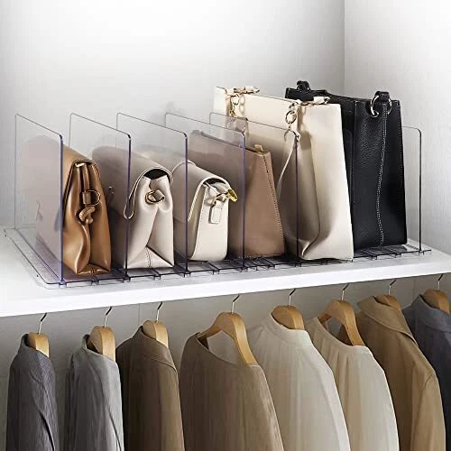 Purse Organizer for Closet, Adjustable Clear Shelf Dividers Purse Bag  Divider