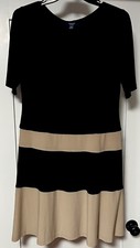 CHAPS Short Sleeve Black And Tan Stripe Knee Length  Dress Sz XL