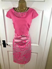 Izabella Pink Floral Beaded Lined Overlay Dress, UK 14, Great Condition