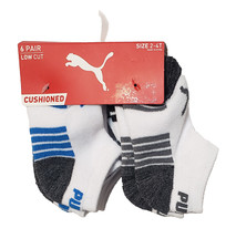 PUMA Toddler Boys 6 Pack Low Cut Athletic Socks, White 2 4T NEW