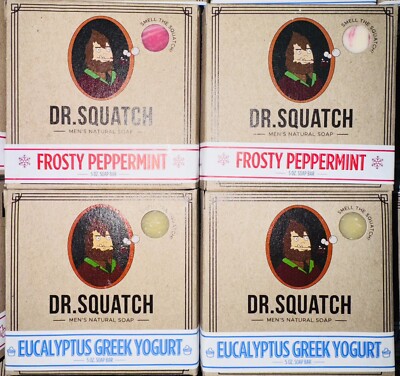 Dr SQUATCH Soap 4pc LOT Eucalyptus Burst Greek Yogurt & Frosty Peppermint NEW