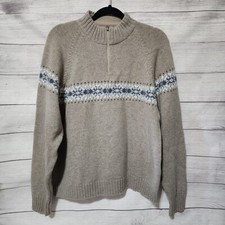 Woolrich 100 Lambswool Fair Isle 1/4 Zip Mock Neck Tan Sweater Women XL