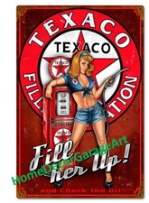 Texaco Gasoline Pump Girl, Metal Sign, Vintage Style Garage Art