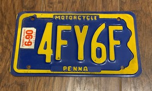 PENNSYLVANIA MOTORCYCLE LICENSE PLATE #4FY6F 1990 STICKER | eBay