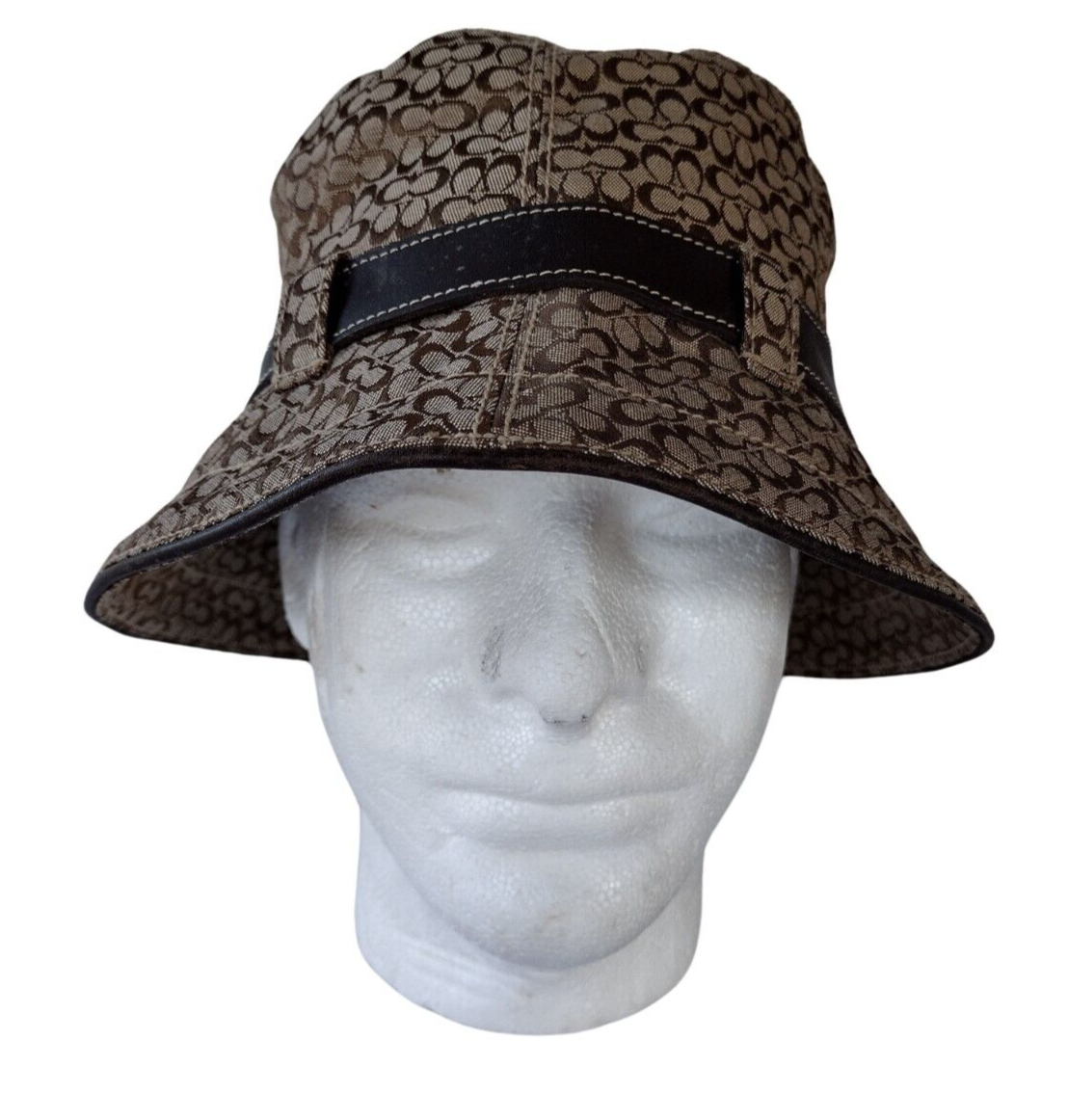VTG Coach Bucket Hat Y2K Signature C Brown Leather Strap  display picture 1