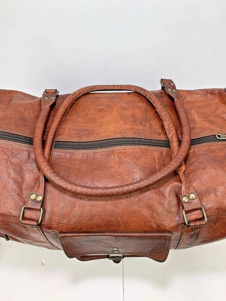 Condor British Brown Leather 2 Side Compartments & Zipper Duffel, Gym Bag VTG - Image 4 of 4