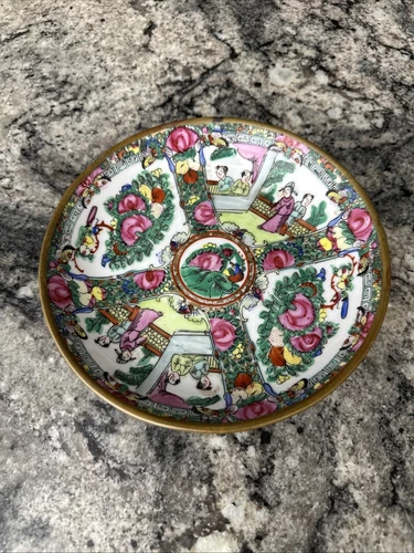 ACF JAPANESE PORCELAIN WARE PEWTER ENCASED BOWL DISH FLORAL GARDEN HONG KONG VTG