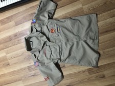 Boy Scouts of America BSA Youth Shirt Large Tan Sewn on patches