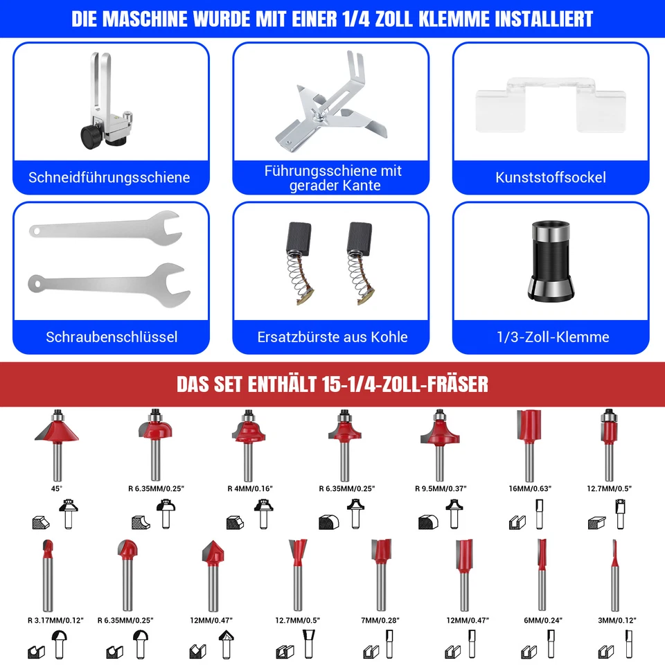 Oberfräse Kantenfräse Elektrische Handfräse Fräsmaschine 2000W Holz DIY Werkzeug - Bild 2 von 4