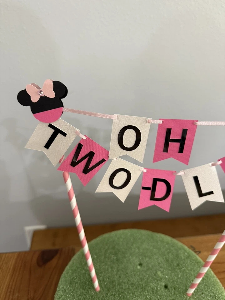 Estandarte inspirado en Disney Minnie Mouse Oh Two-Dles feliz cumpleaños dos pastel Foto 3 de 3