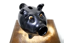 billy joe craven ,PIG BANK  jug, folk art   pottery  8'' long x 5'' tall