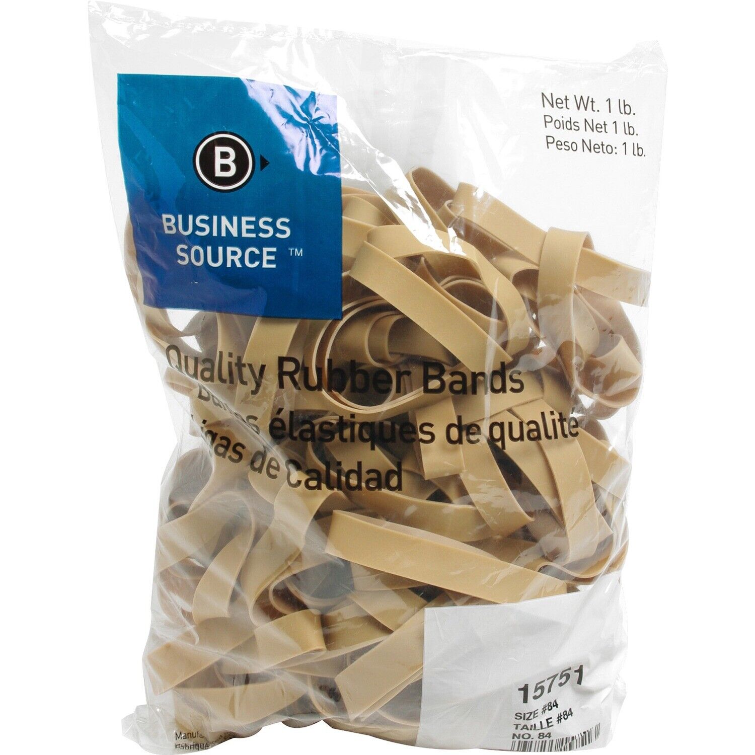 Business Source Rubber Bands Size 10 1 lb./BG 1-1/4"x1/16" Natural Crepe 15725