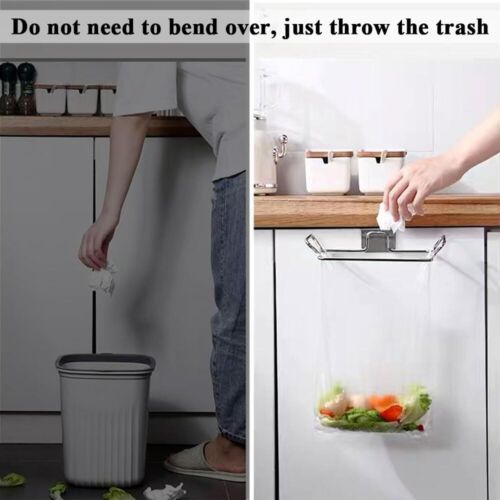 Trash Bag Holder For Cupboards Kitchen Cabinet Door Stainless Steel Portable Gar - Picture 6 of 7
