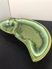 MCM Santa Anita Ware R-17 Drip Glaze Leaf Shape Divided Serving/ Dip Dish ( Chip