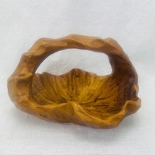 Vintage Hand Carved Wood Basket with Destinctive Twisted Handle