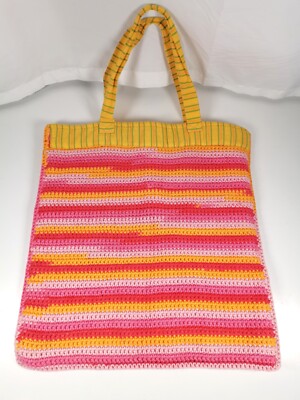 Bag crochet handmade bag handmade pink yellow striped sewing knitting