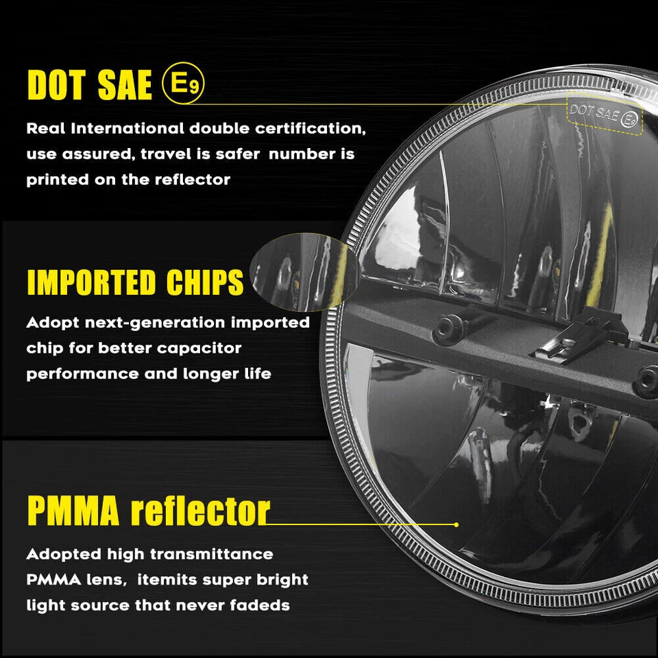 Par de faros LED redondos de 7" haz alto/bajo DOT para Ford F-100 F-150 Bronco Mustang Foto 3 de 4