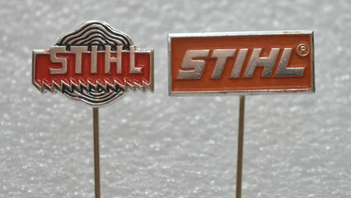 STIHL logo Germany Chainsaw vintage pin badge Lumberjack tool lot of 2 pins rare