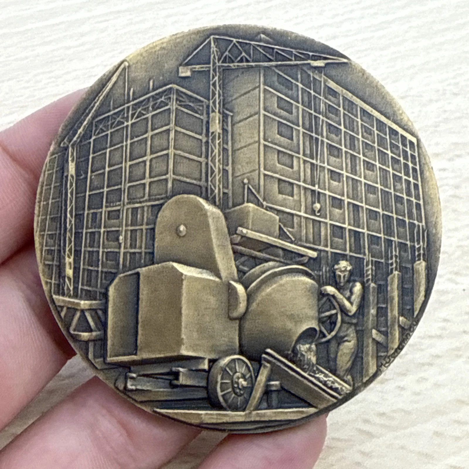 Médaille Chambre Syndicale Nationale Des Constructeurs En Ciment En Bronze