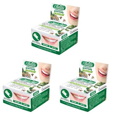 3 x Herbal Clove Toothpaste Green Herb Natural Bright Oral Care Thai 25g Box
