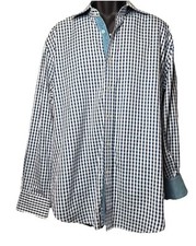 Robert Graham Men s Button Dress Shirt Size XL Blue Green Plaid Flip Cuff