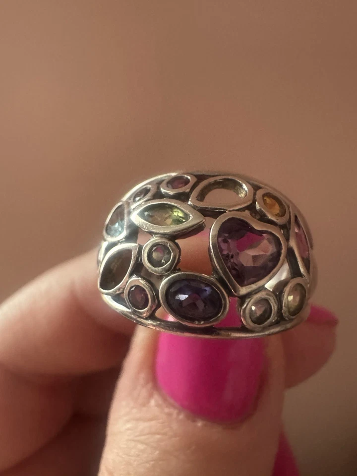 Anillo Lorenzo Plata de Ley 925 Multi Piedras Preciosas Talla 7 (Faltan 2 Piedras)  Foto 2 de 4